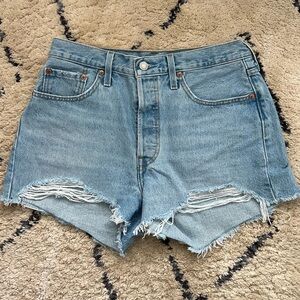 Levi's Blue Jean Shorts with Distressed Hem